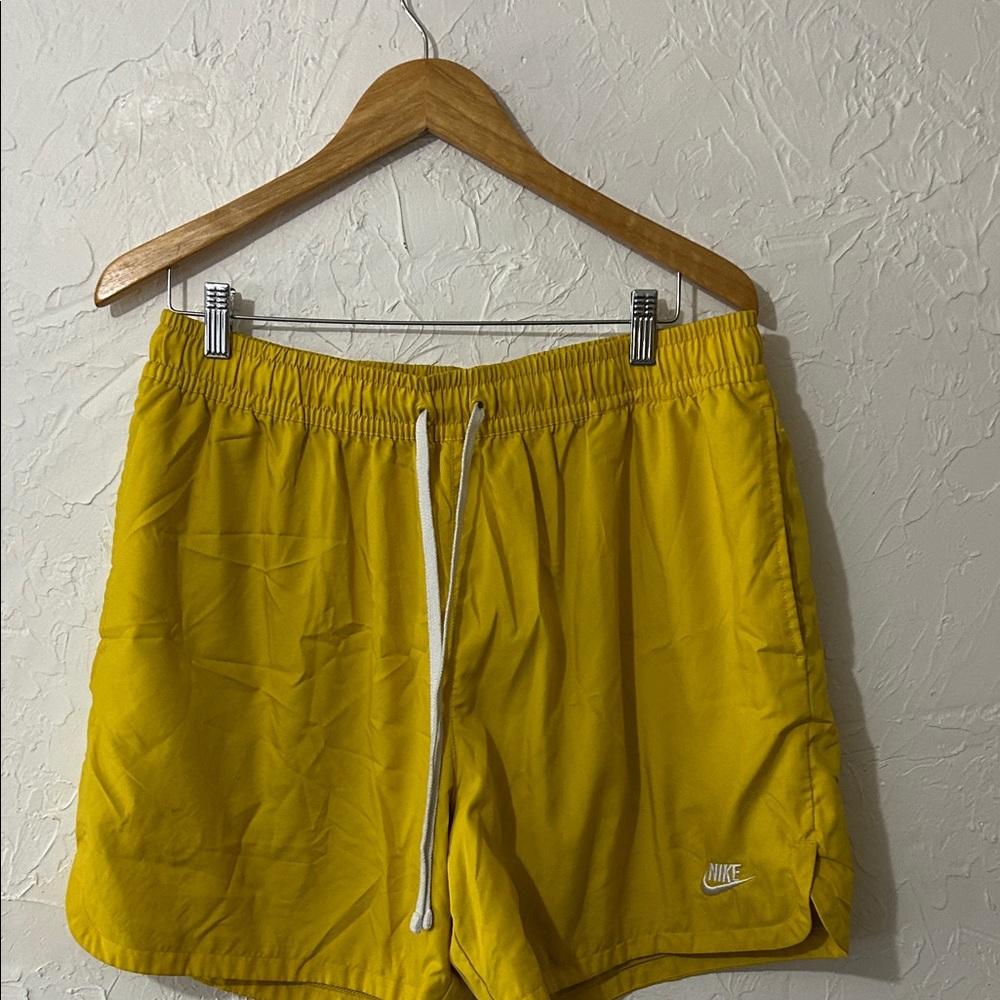 Nike Men’s Bright Yellow Athletic Shorts with White Drawstring